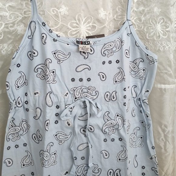 NEW Light Blue Cotton Nightie, Navy & White Paisley, M - Picture 7 of 7